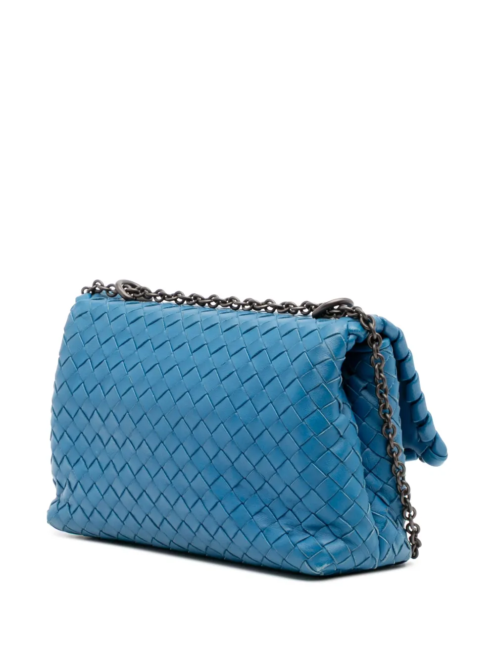 Pre-owned Bottega Veneta 2012-2025 Baby Nappa Intrecciato Olimpia Crossbody Bag In Blue