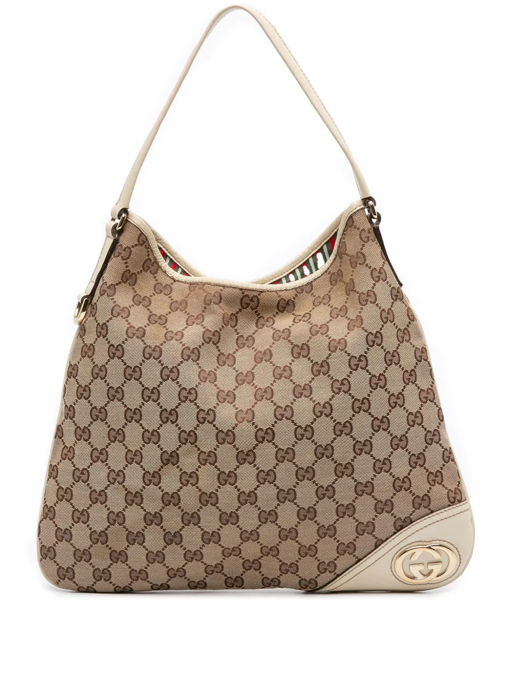 Pre-owned Gucci 2016-2025 Gg Canvas New Britt Hobo Bag In Brown