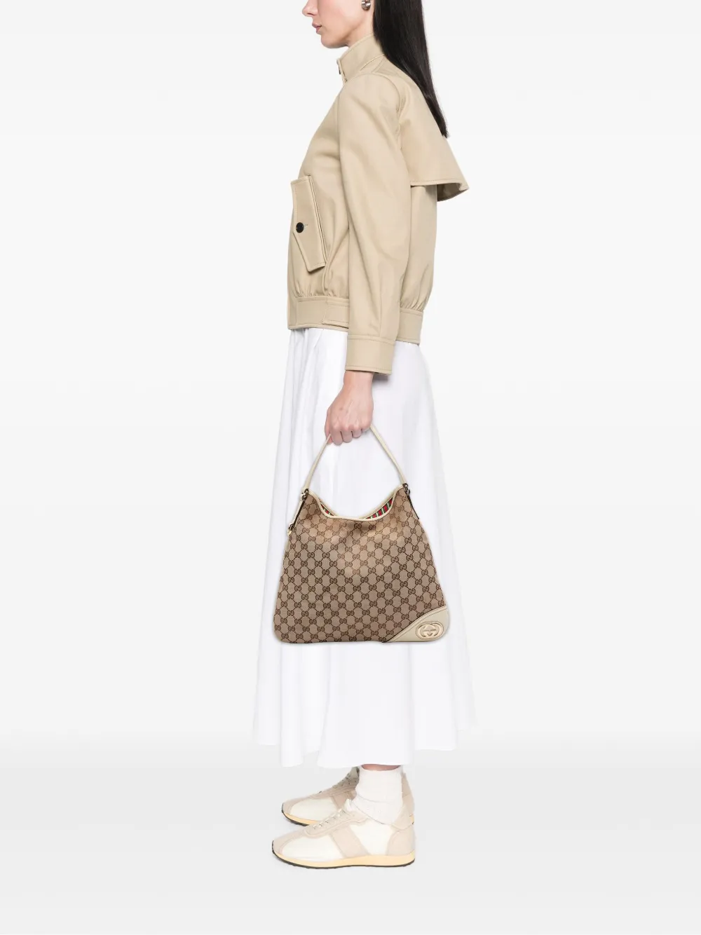 Pre-owned Gucci 2016-2025 Gg Canvas New Britt Hobo Bag In Brown