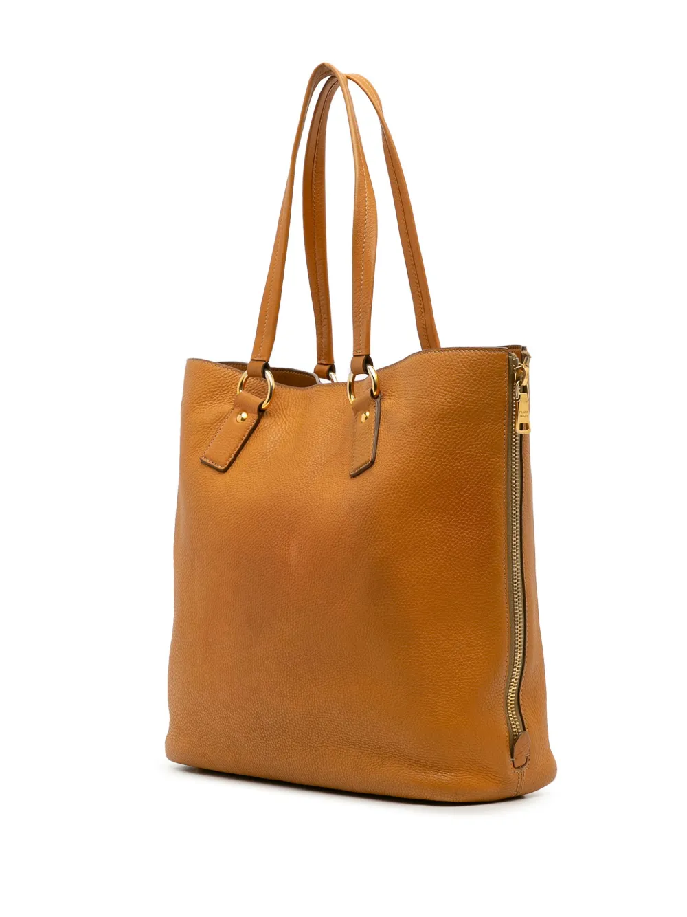 Pre-owned Prada 2000-2025 Vitello Daino Side Zip Tote Bag In Brown