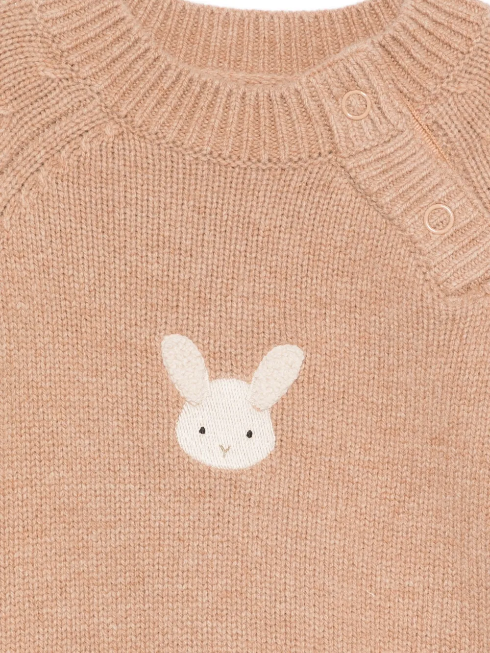 Donsje Gebreide trui met ronde hals verfraaid met konijnen Beige