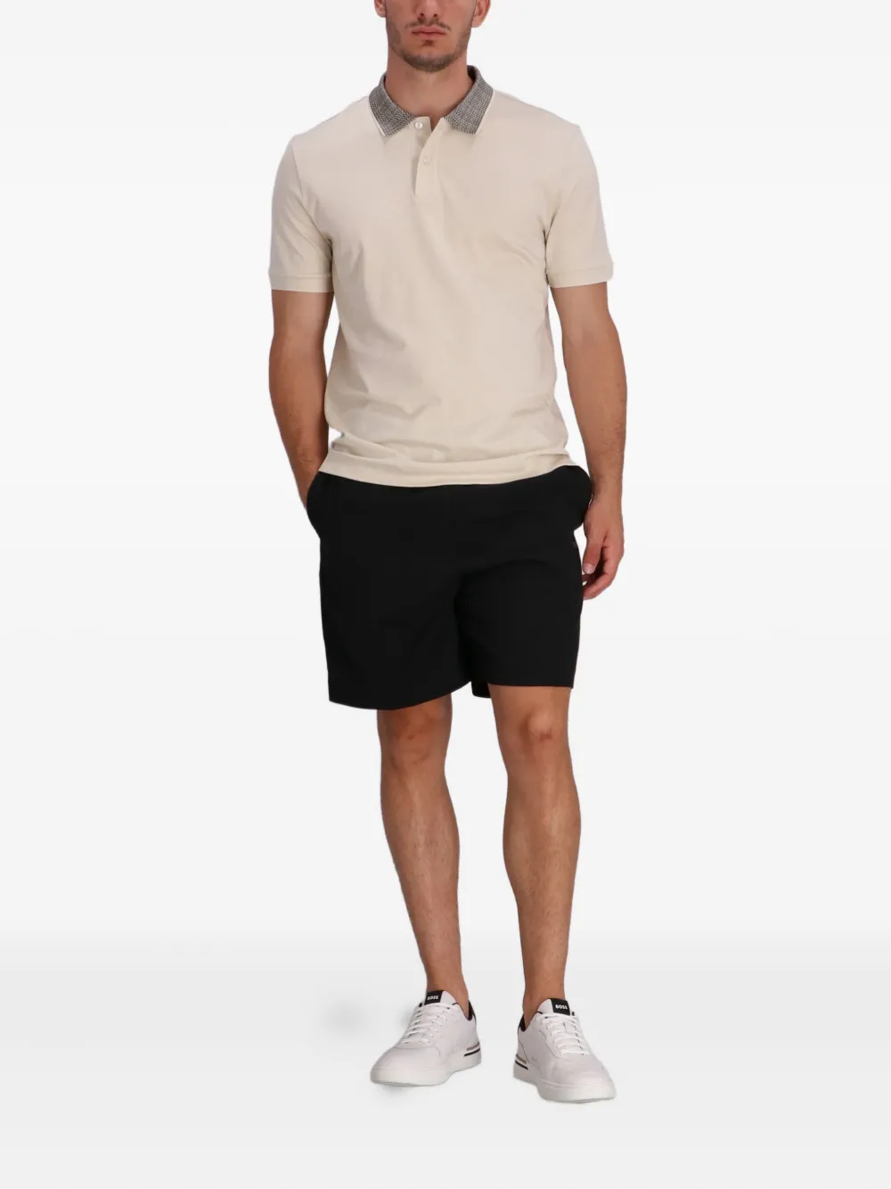 BOSS Poloshirt met contrasterende kraag - Beige