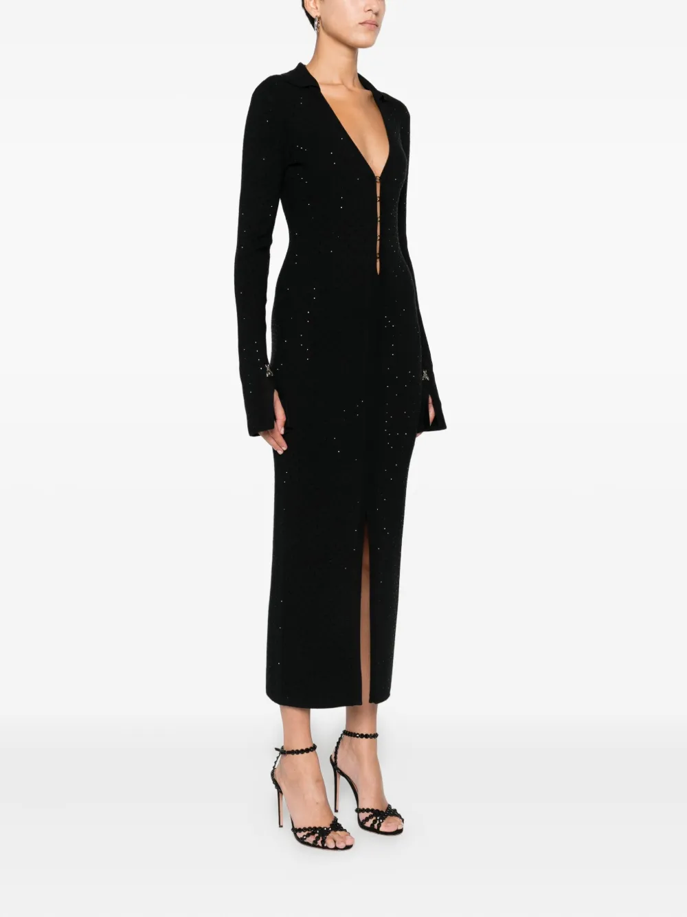 Patrizia Pepe Embellished Button-front Midi Dress In Black