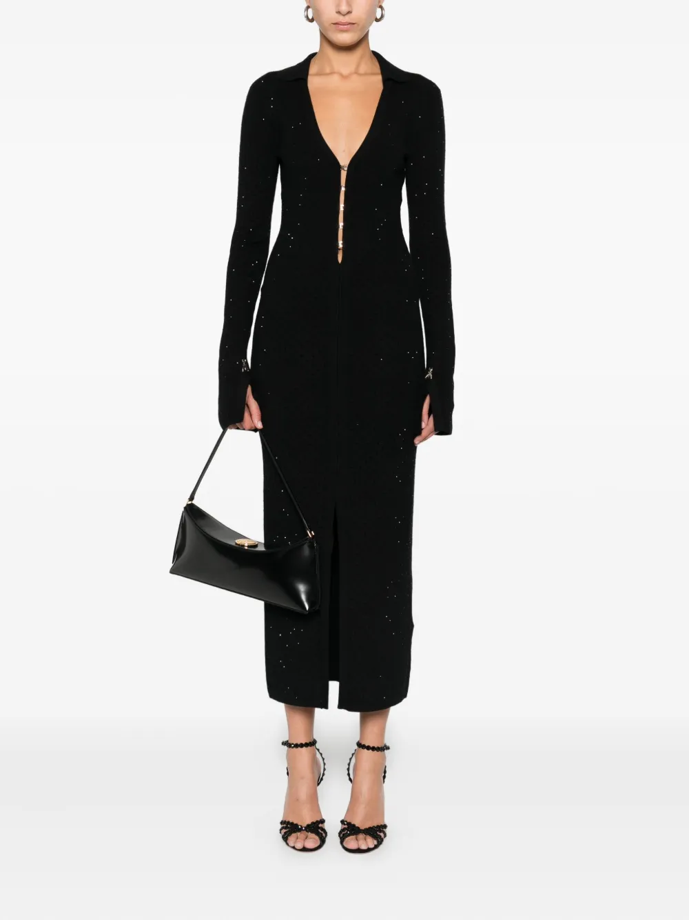 Patrizia Pepe embellished button-front midi dress - Zwart