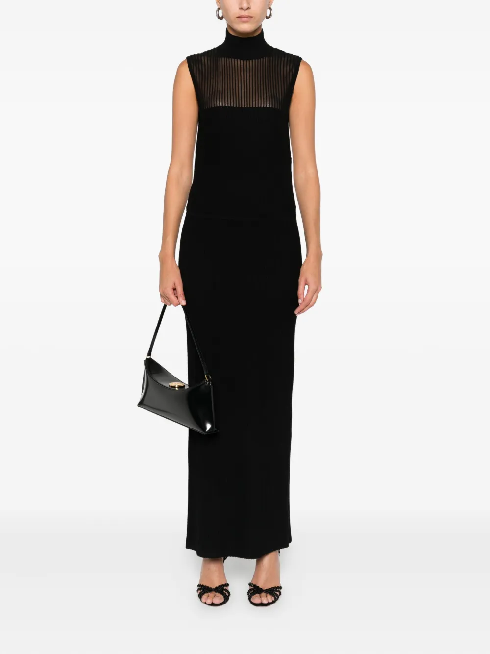 Patrizia Pepe ribbed high-neck dress - Zwart