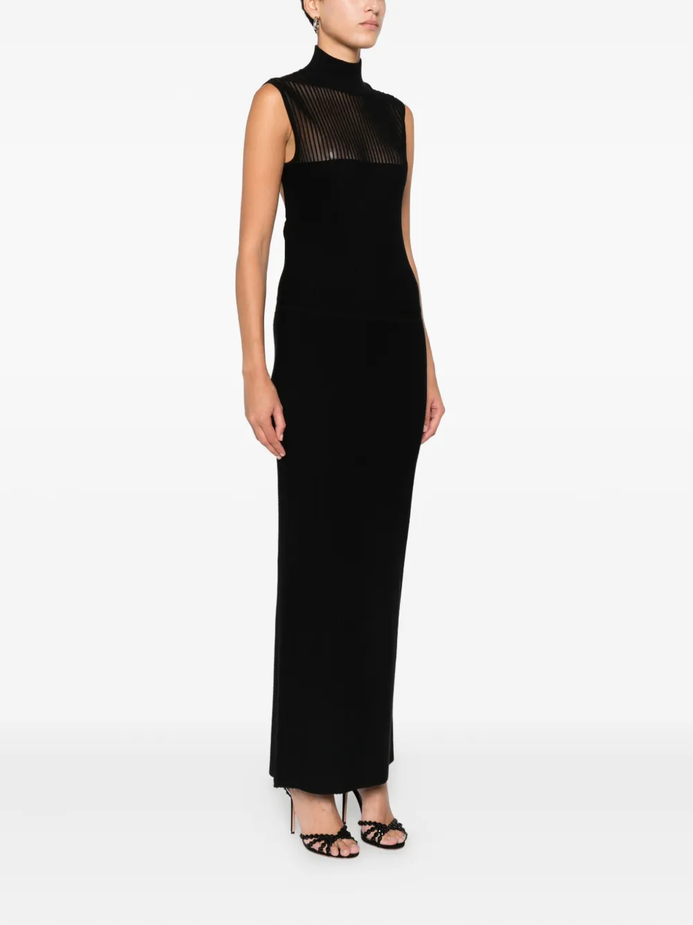Patrizia Pepe Ribbed High-neck Dress In Black