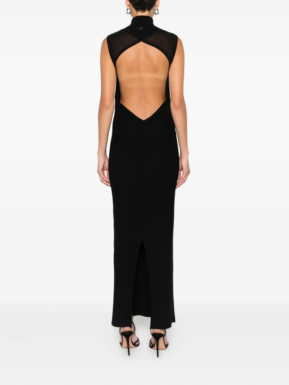 Patrizia Pepe Ribbed High-neck Dress In Black
