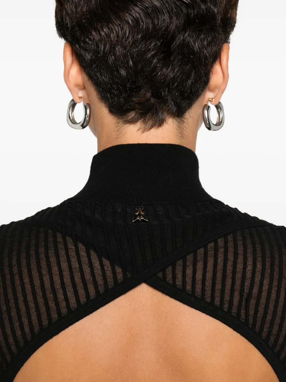 Patrizia Pepe Ribbed High-neck Dress In Black