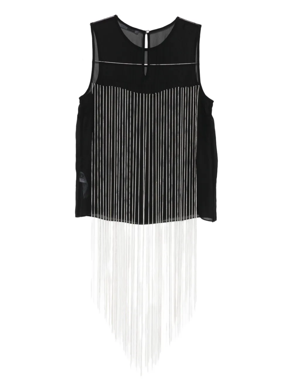 Patrizia Pepe sheer-panel fringed top - Zwart