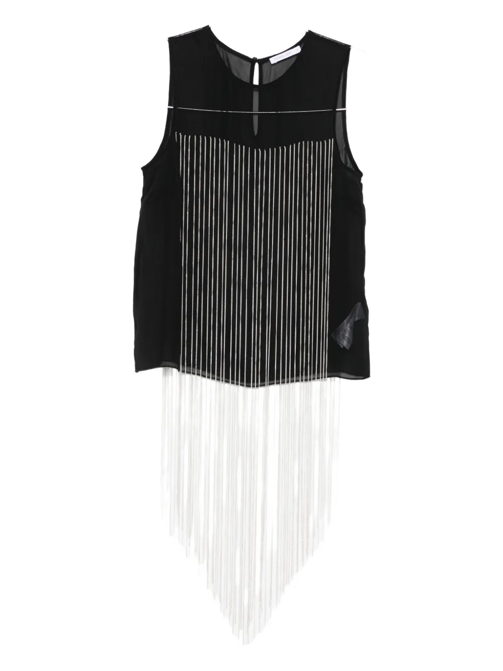 Patrizia Pepe Sheer-panel Fringed Top In Black
