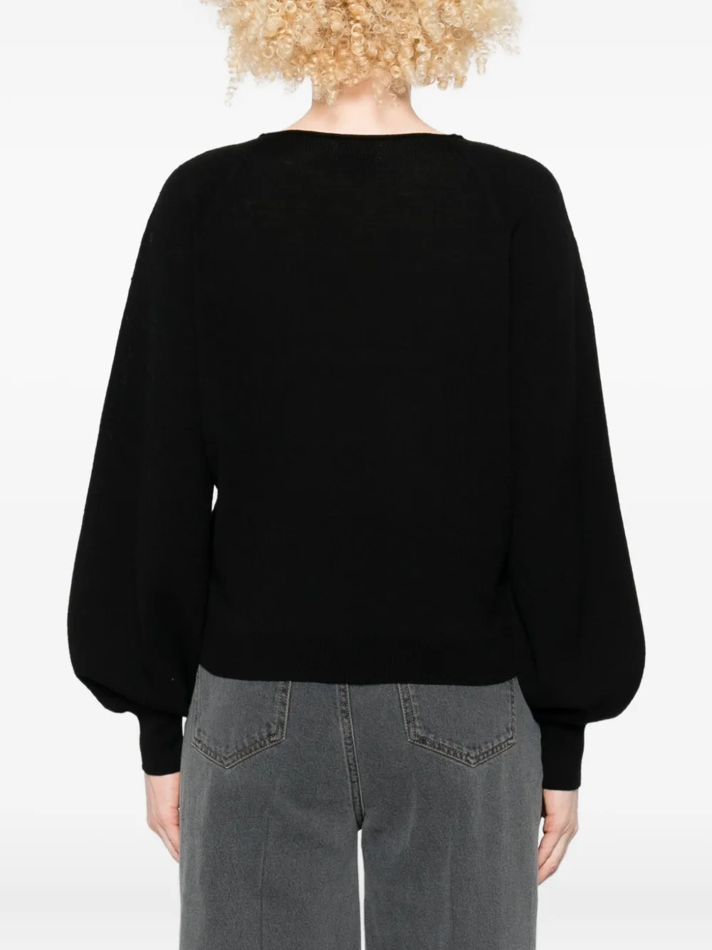 Scaglione V-neck Balloon-sleeve Sweater In Black