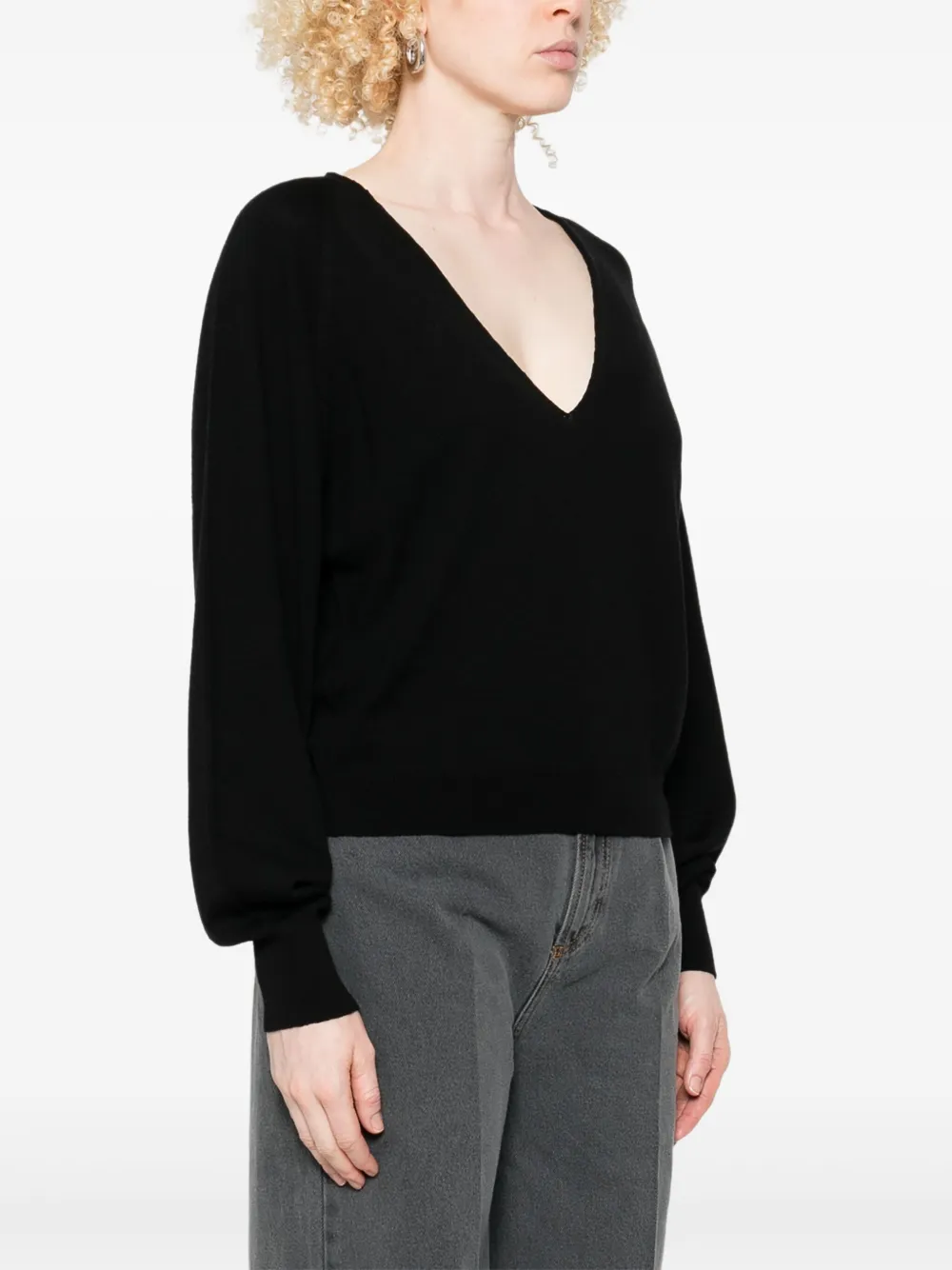 Scaglione V-neck Balloon-sleeve Sweater In Black