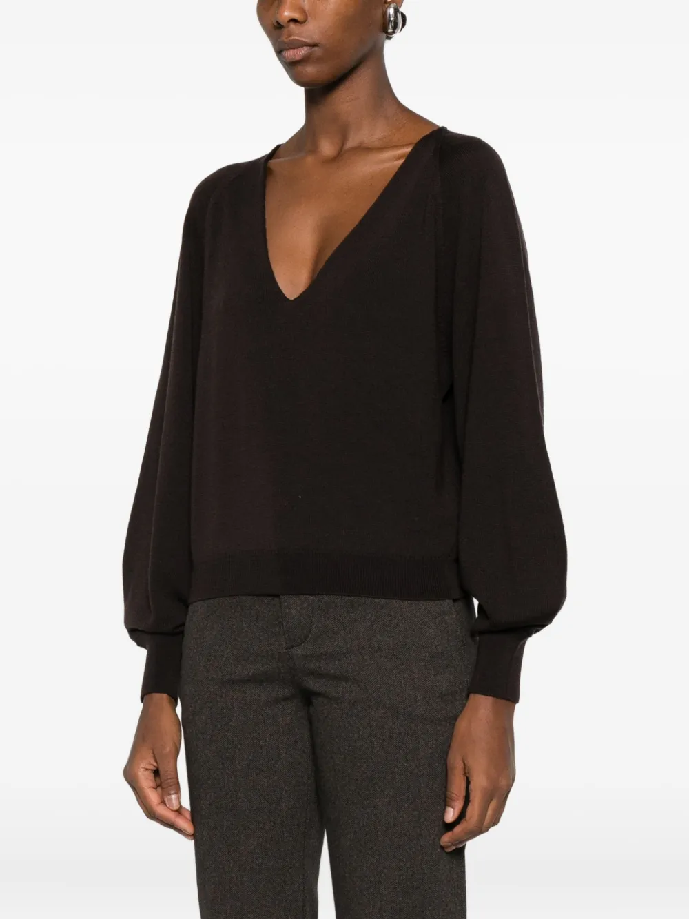 Scaglione V-neck Balloon-sleeve Sweater In Brown