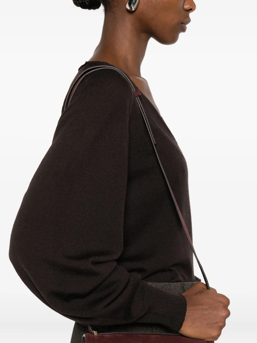 Scaglione V-neck Balloon-sleeve Sweater In Brown