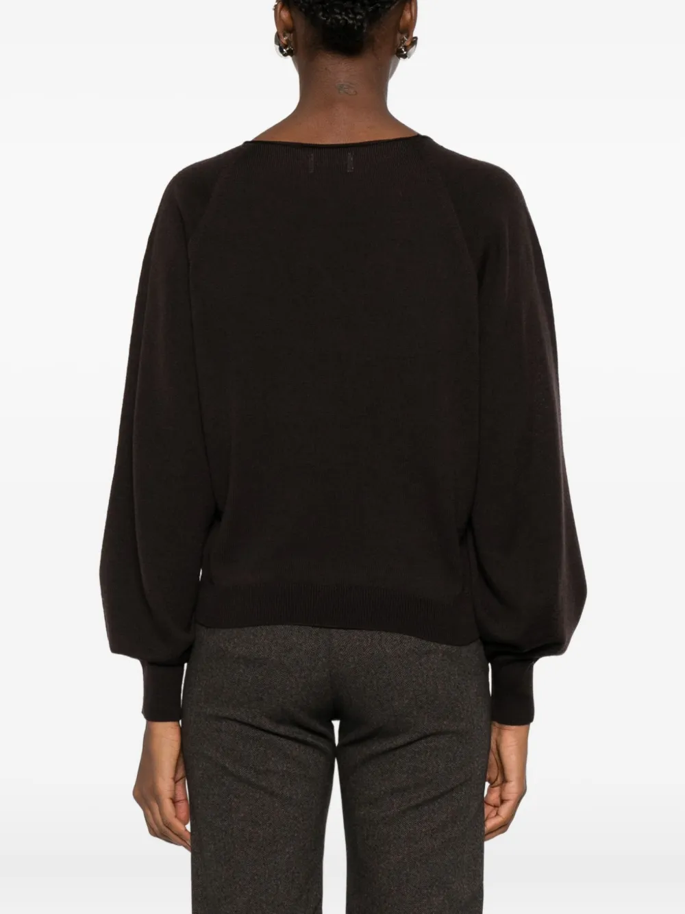 Scaglione V-neck Balloon-sleeve Sweater In Brown
