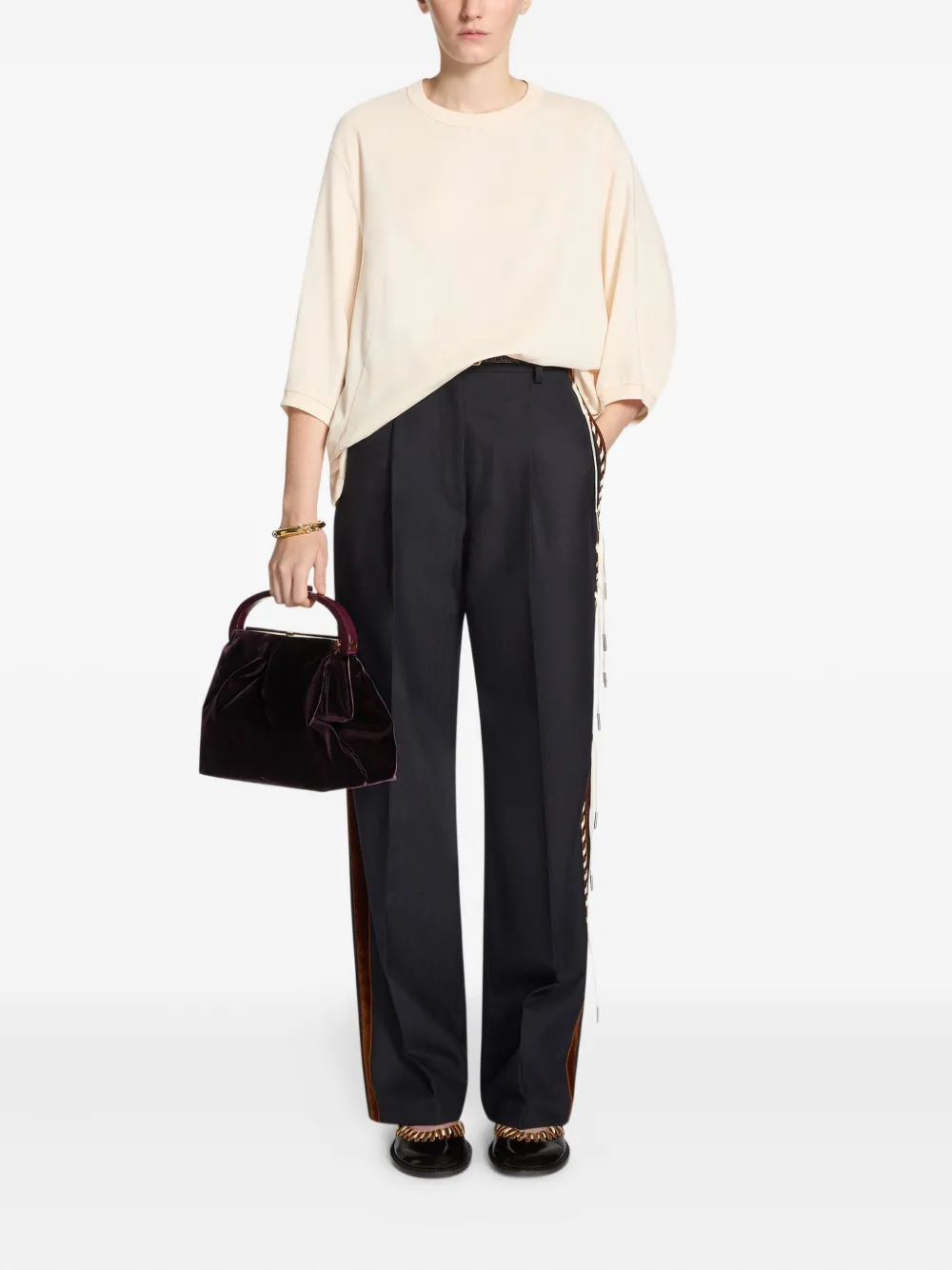 DRIES VAN NOTEN velvet-trim trousers - Blauw