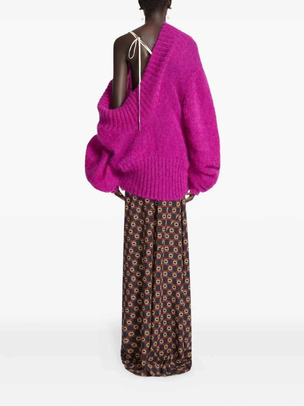 Dries Van Noten Asymmetric-neck Long-sleeve Sweater In Pink