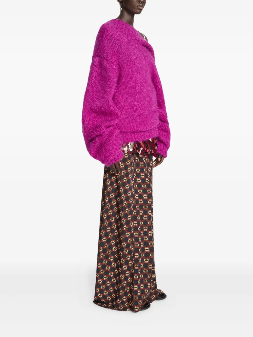 Dries Van Noten Asymmetric-neck Long-sleeve Sweater In Pink