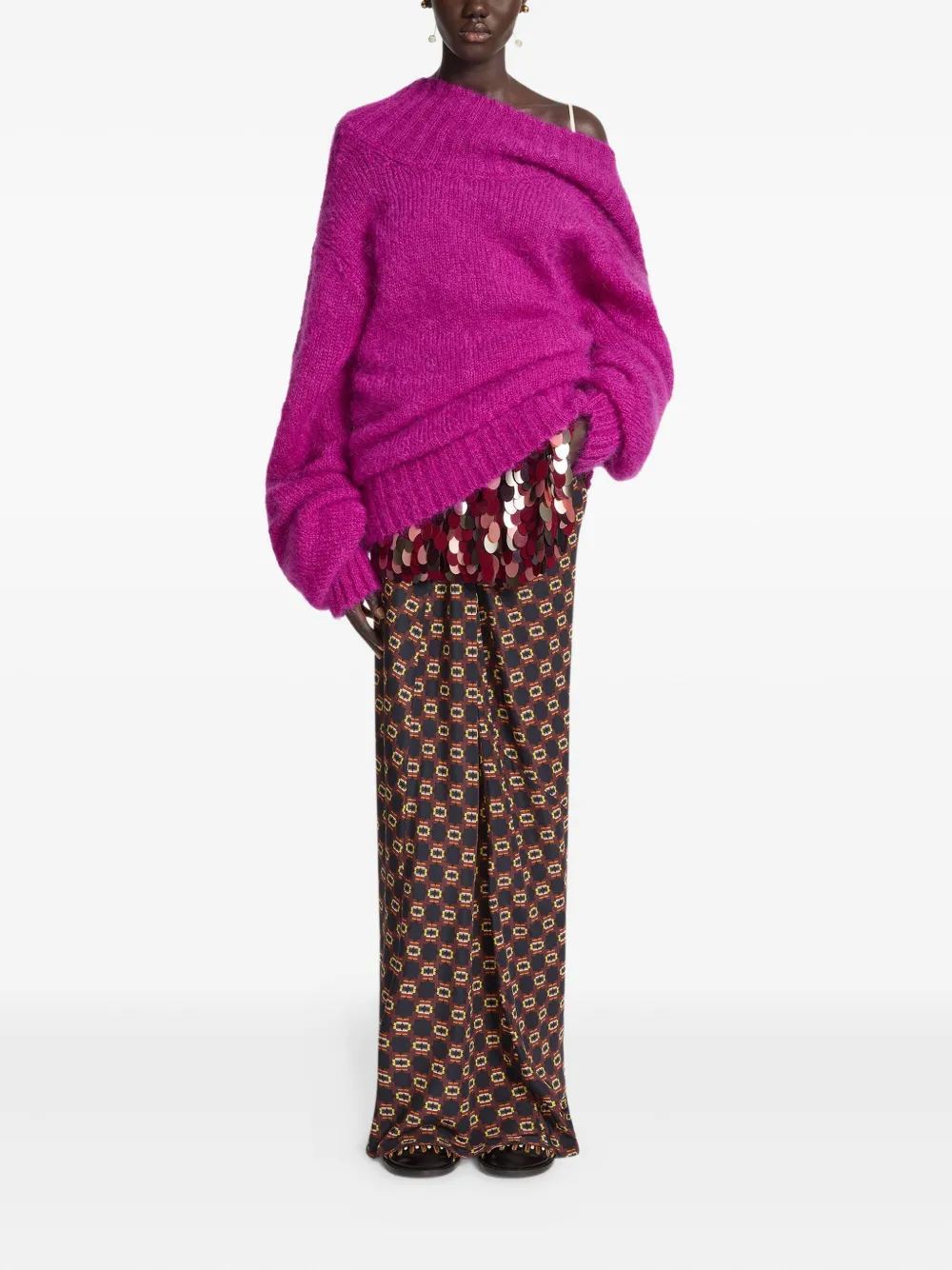 Dries Van Noten Asymmetric-neck Long-sleeve Sweater In Pink