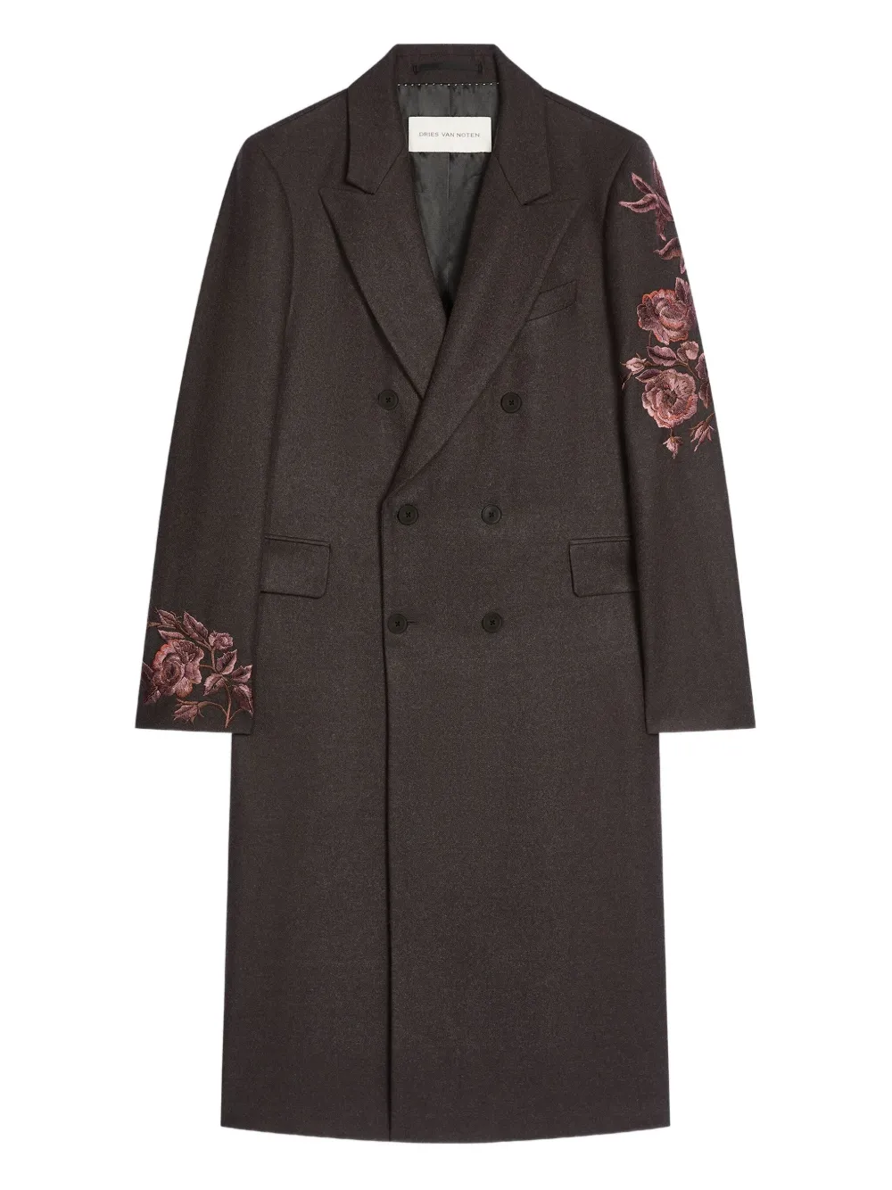 DRIES VAN NOTEN floral-embroidered wool coat | Brown | Image 1