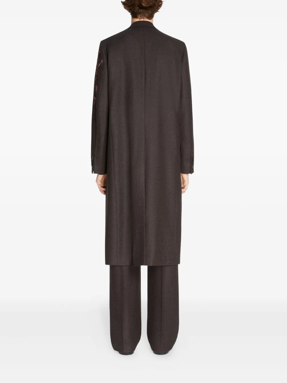 DRIES VAN NOTEN Wollen jas met geborduurde bloemen Bruin