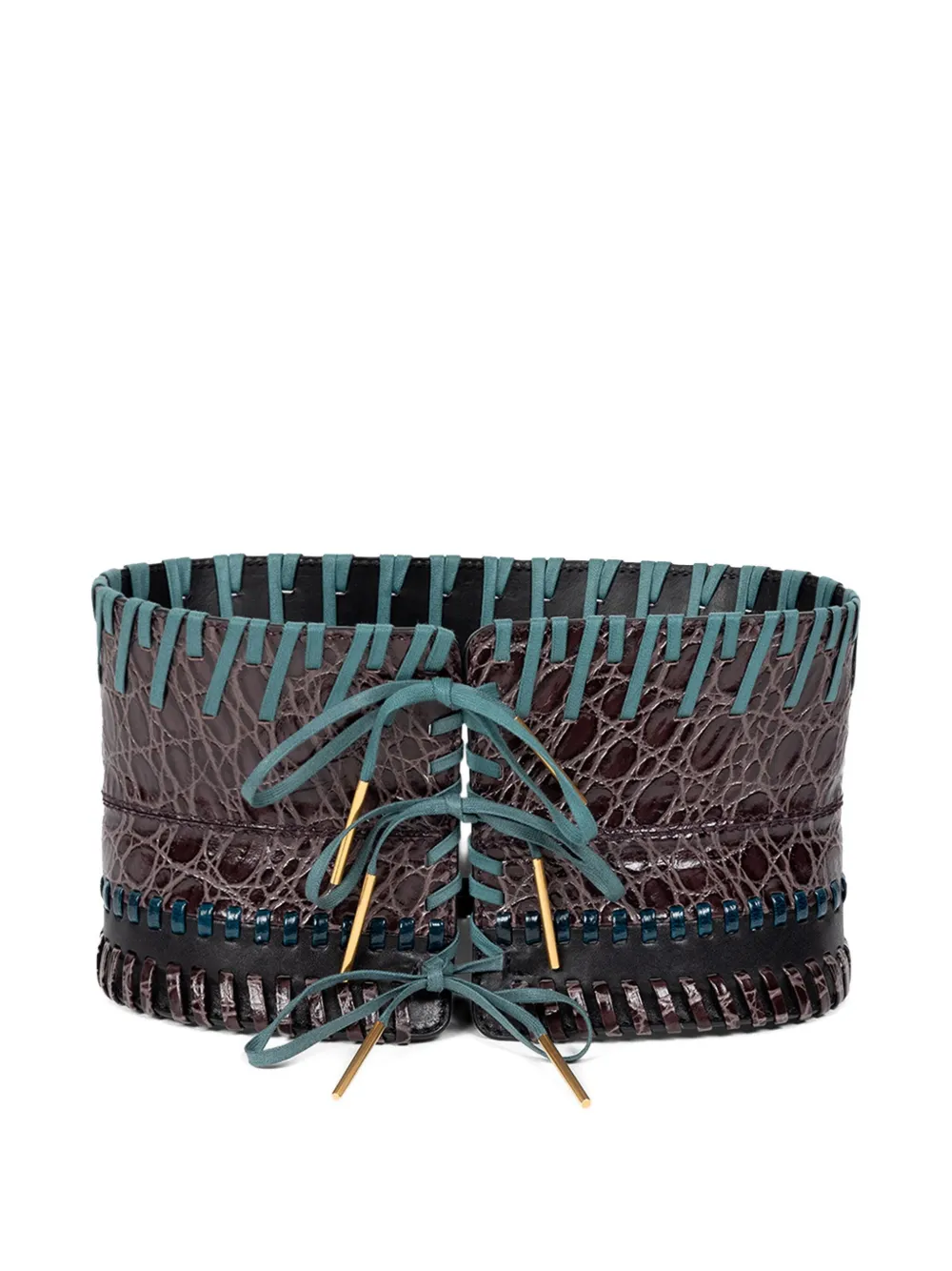 Dries Van Noten Whipstitch-embellished Corset Belt In Blue