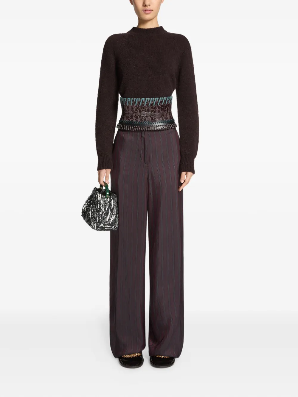 Dries Van Noten Whipstitch-embellished Corset Belt In Blue