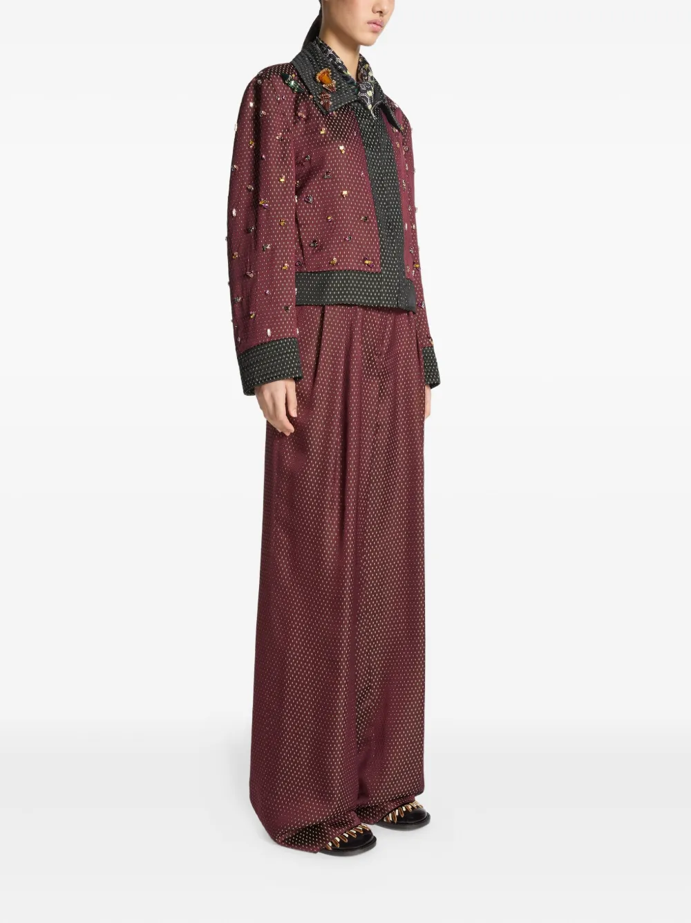 Dries Van Noten Jacquard Cropped Jacket In Red