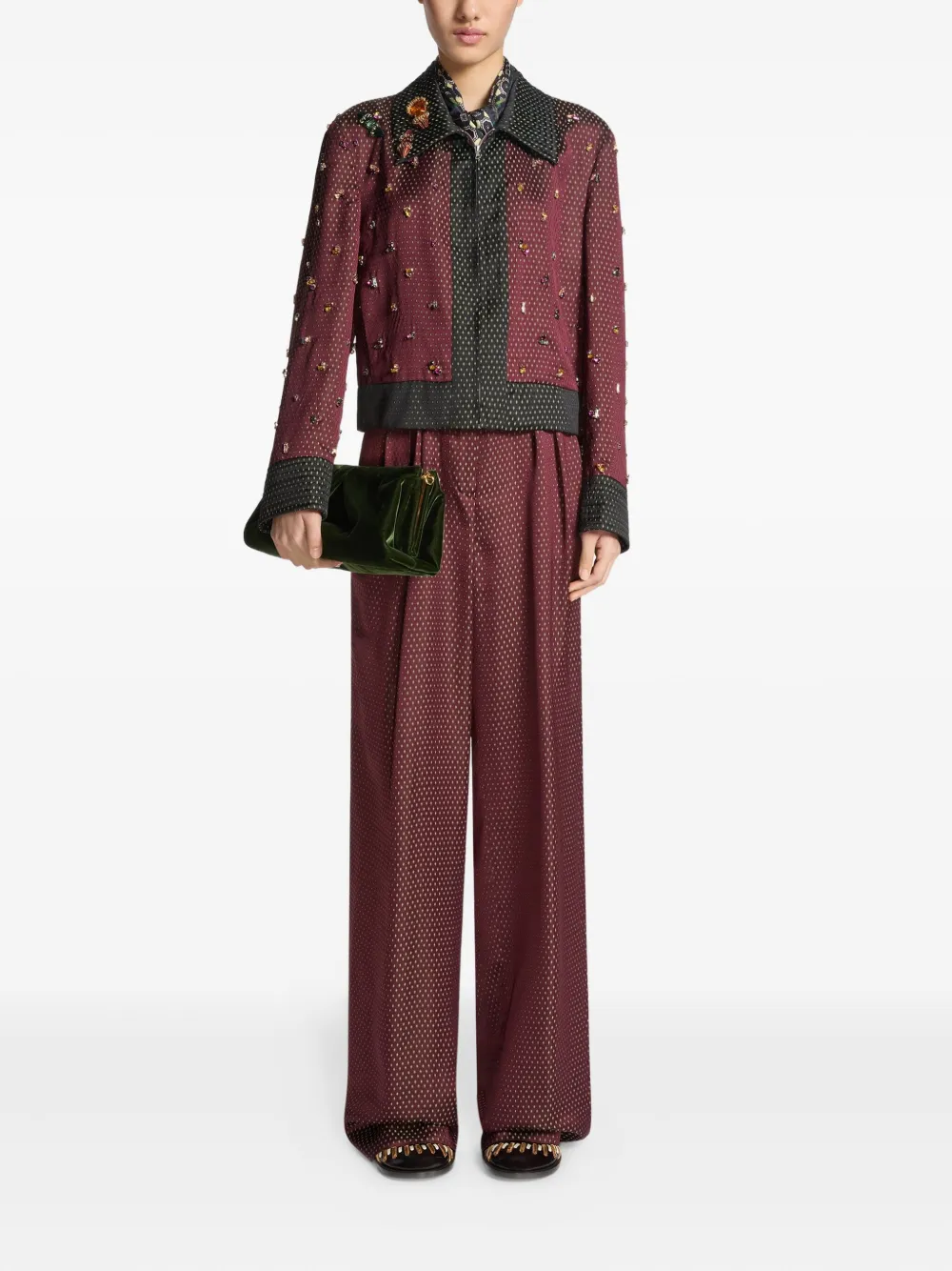 Dries Van Noten Jacquard Cropped Jacket In Red