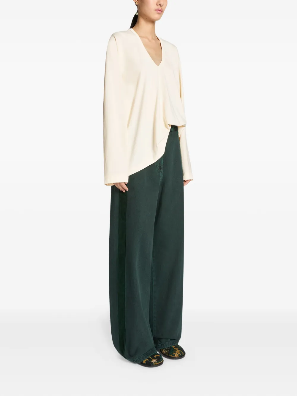 Dries Van Noten Side-stripe Denim Trousers In Green