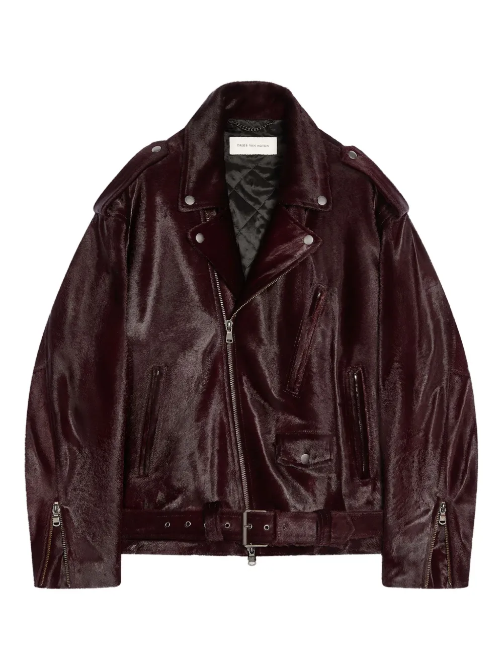 Dries Van Noten Belted Biker Jacket In Red