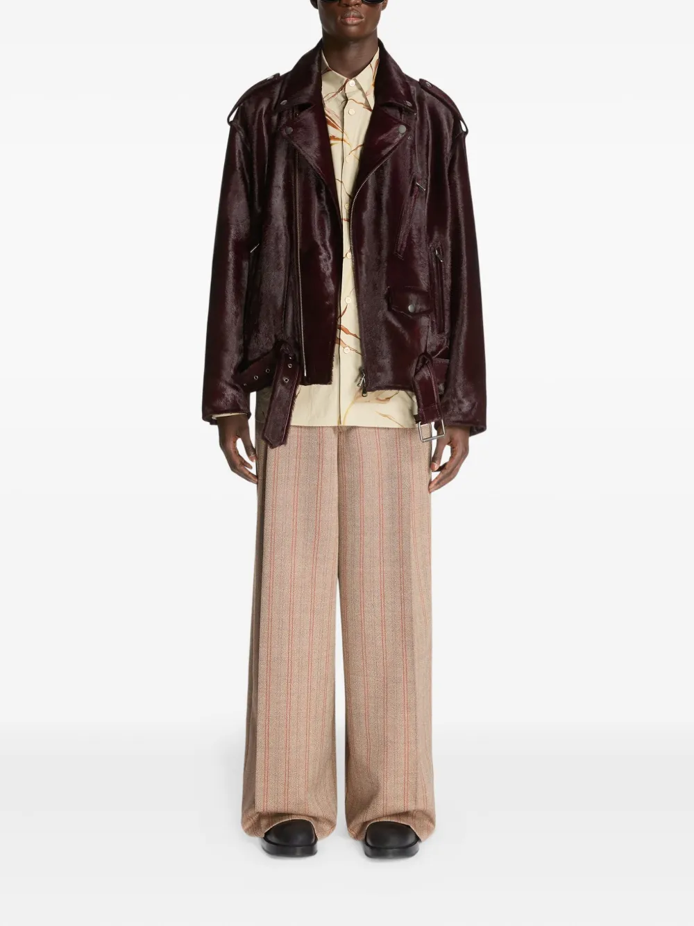 Dries Van Noten Belted Biker Jacket In Red