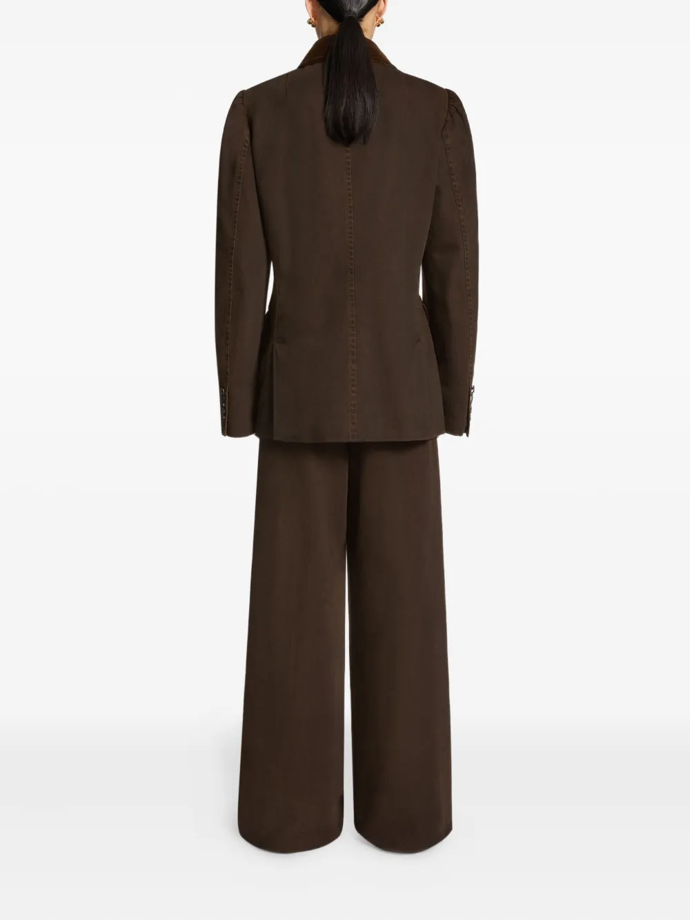Dries Van Noten Velvet-trim Denim Blazer In Brown
