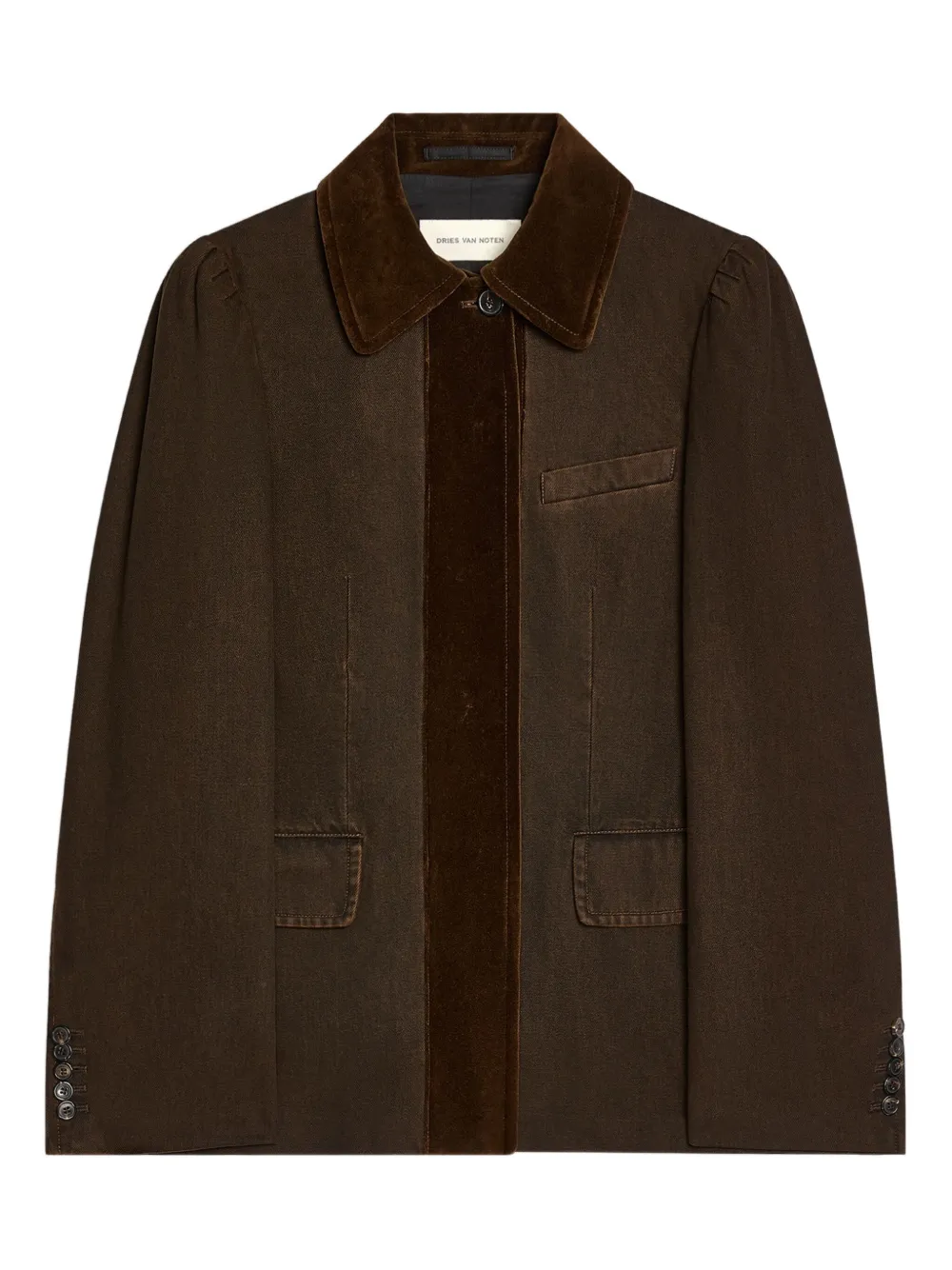 Dries Van Noten Velvet-trim Denim Blazer In Brown