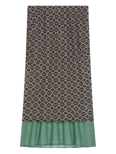 DRIES VAN NOTEN geometric-pattern ruffle-hem midi skirt