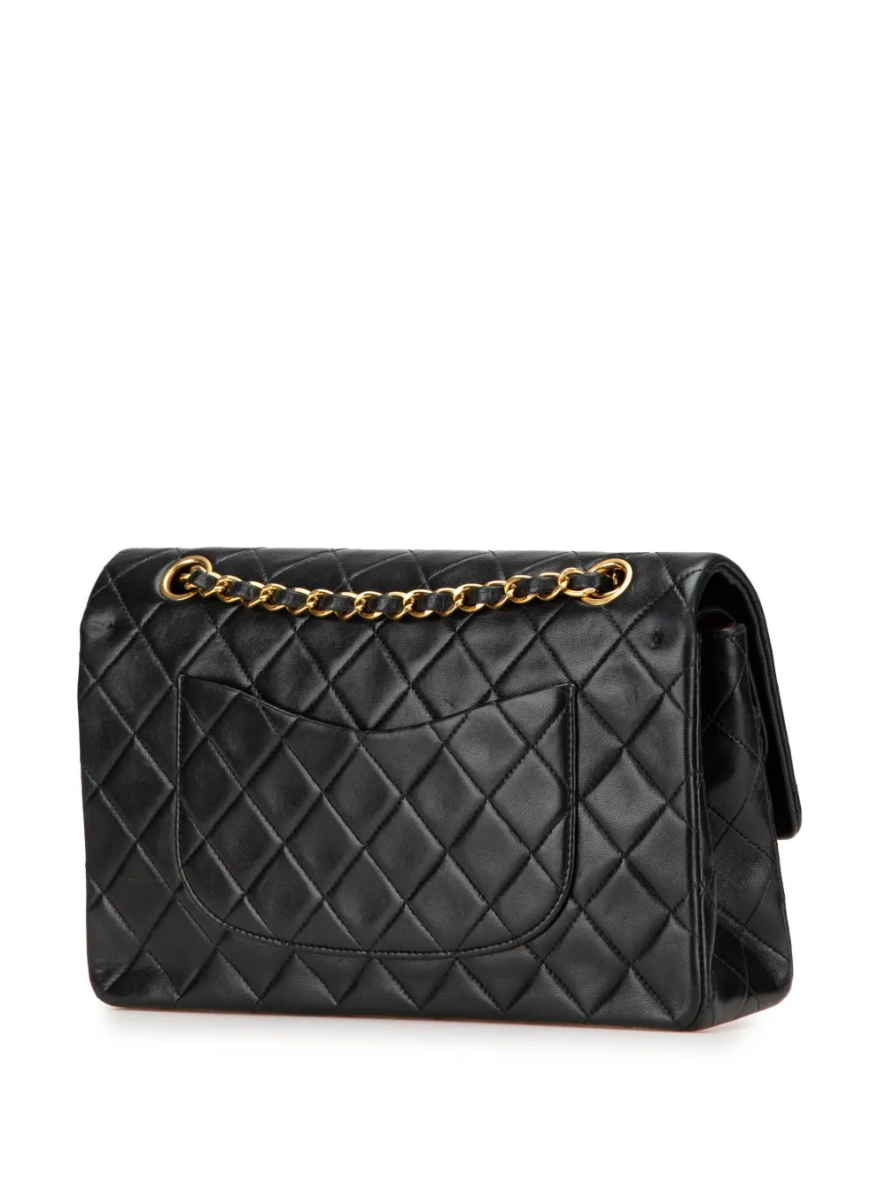 Pre-owned Chanel 1991-1994 Medium Classic Lambskin Double Flap Shoulder Bag In Black