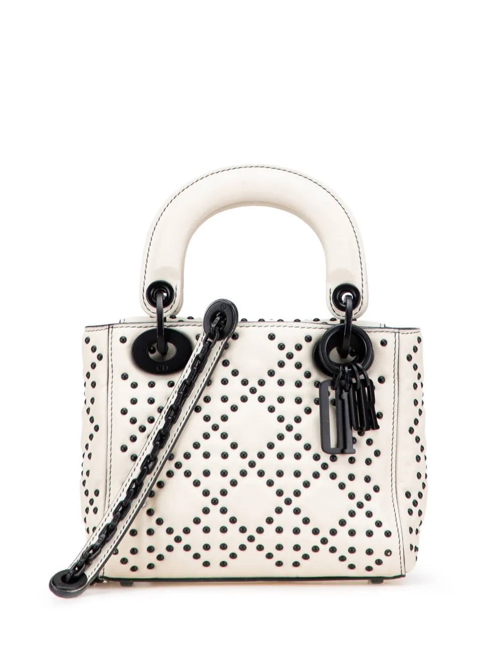 Christian Dior Pre-Owned 2018 Mini Ultra Matte Calfskin Cannage Studded Supple Lady Dior satchel | White | Image 1