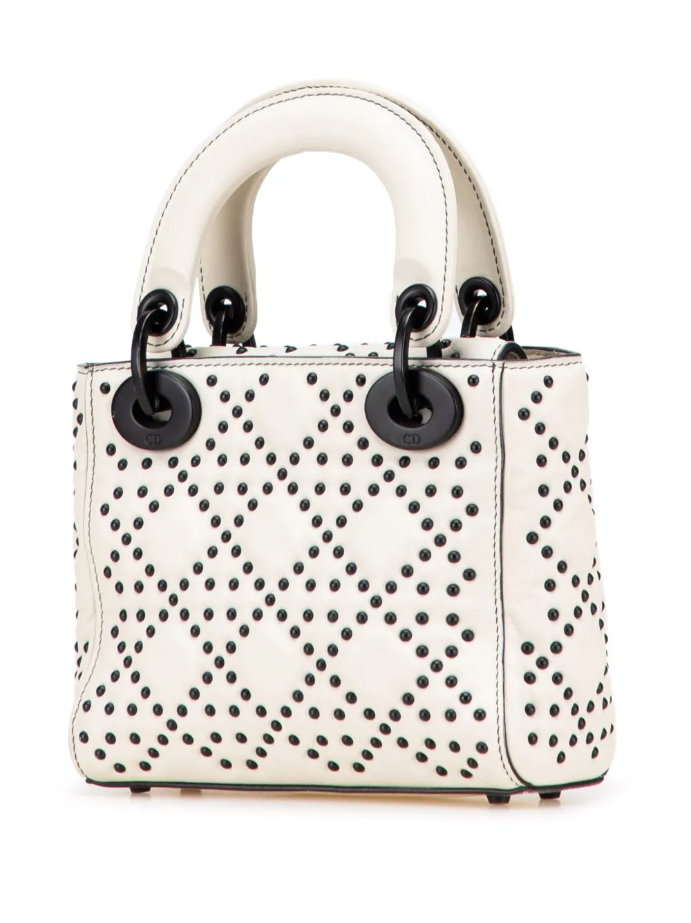 Pre-owned Dior 2018 Mini Ultra Matte Calfskin Cannage Studded Supple Lady  Satchel In White