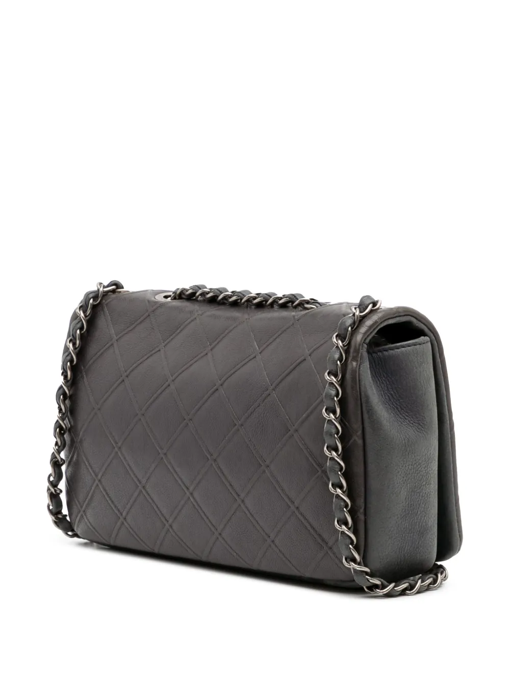 Pre-owned Chanel 2013-2014 Paris Edinburgh Medium Diamond Embossed Calfskin New Chic Flap Shoulder Bag In Gray