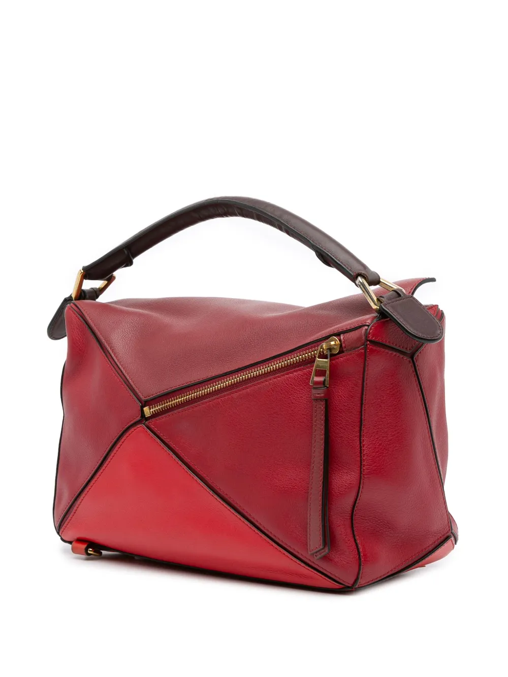 Pre-owned Loewe 2017 Medium Tricolor Calfskin Puzzle Satchel In Red