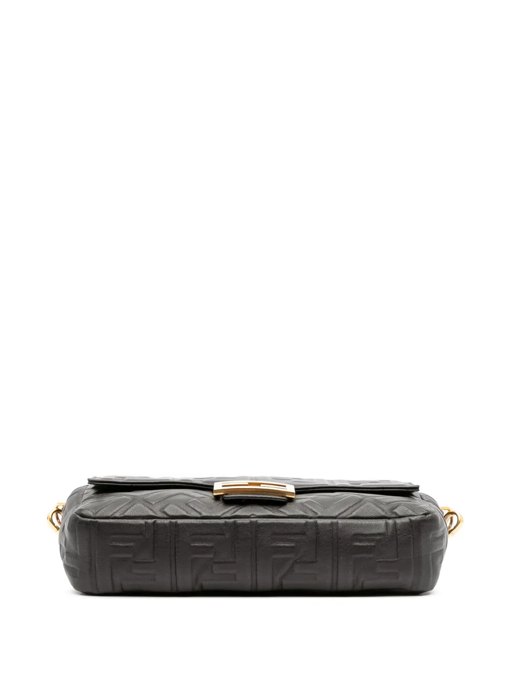 Pre-owned Fendi 2000-2010 Zucca Embossed Leather Baguette Satchel In Black