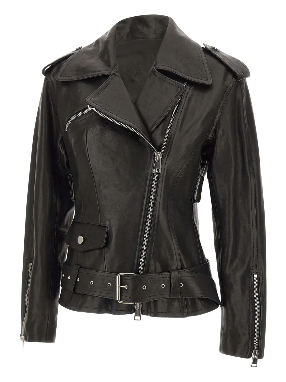 Seafarer belted leather biker jacket | Black | Image 1