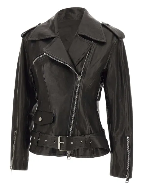 Seafarer belted leather biker jacket