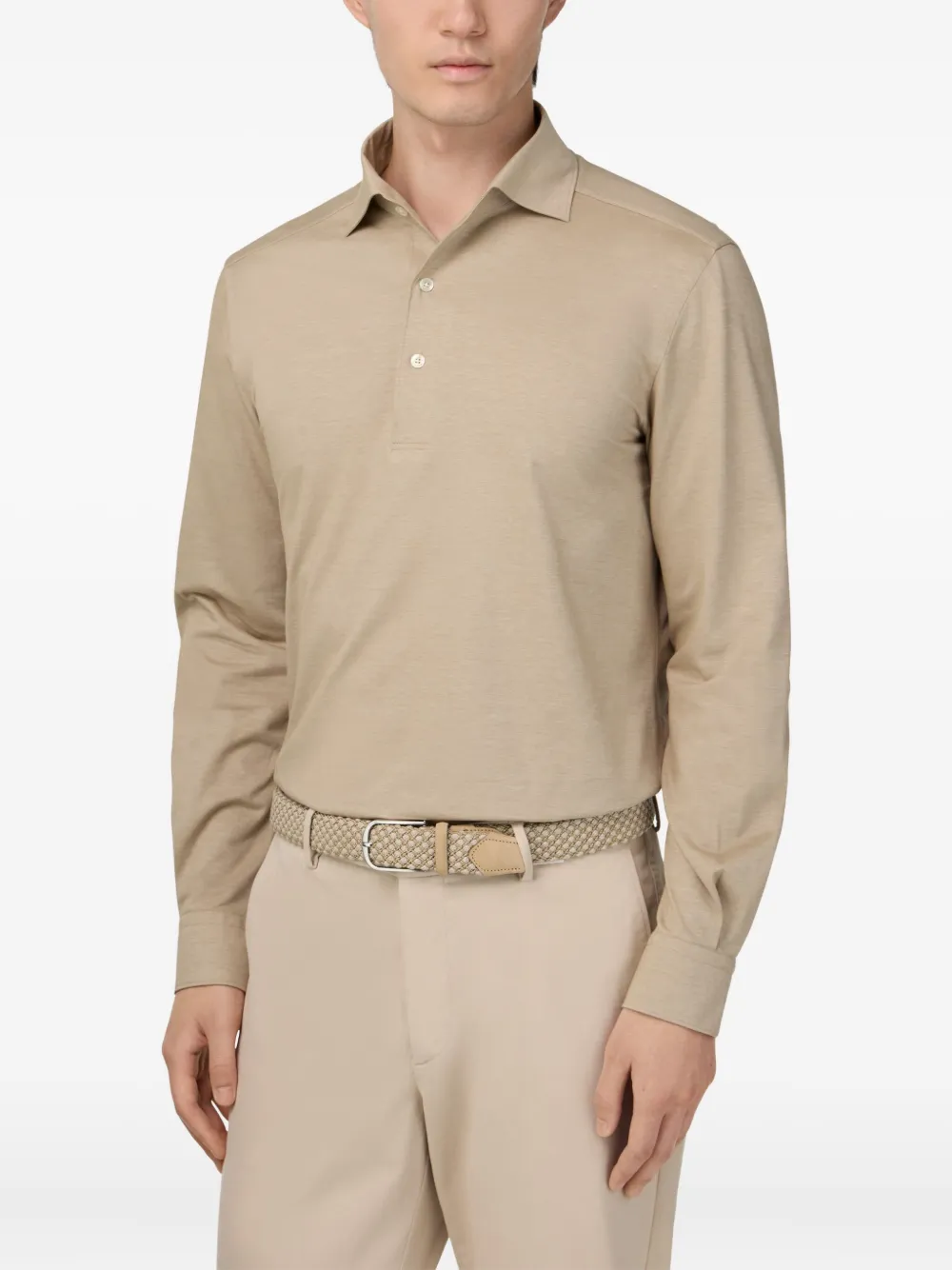 Boggi Milano Poloshirt met lange mouwen Beige