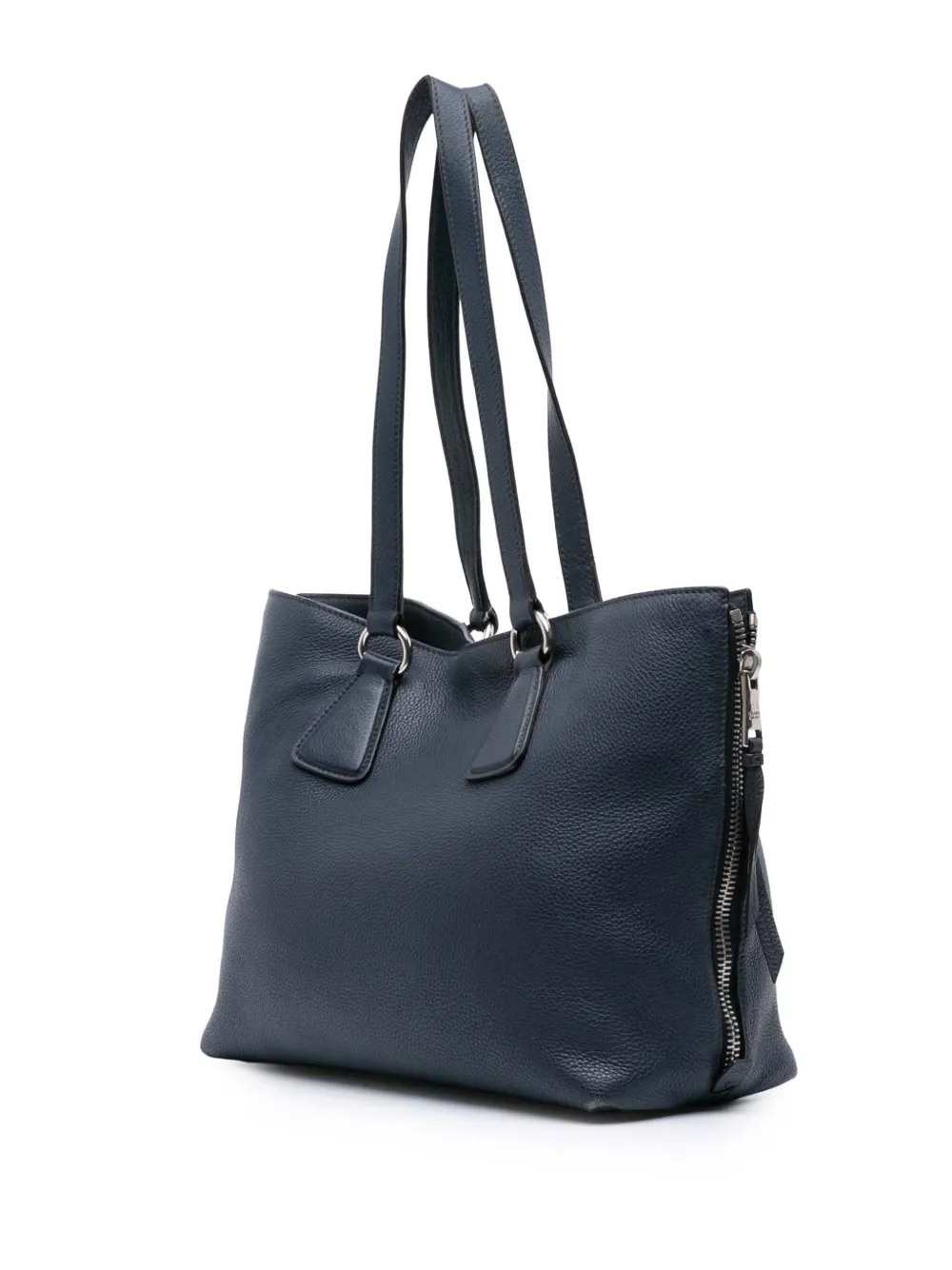 Pre-owned Prada 2010-2025 Vitello Phenix Side Zip Shopper Tote Bag In Blue