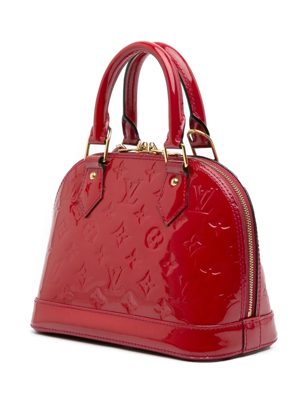 Pre-owned Louis Vuitton 2013 Monogram Vernis Alma Bb Satchel In Red
