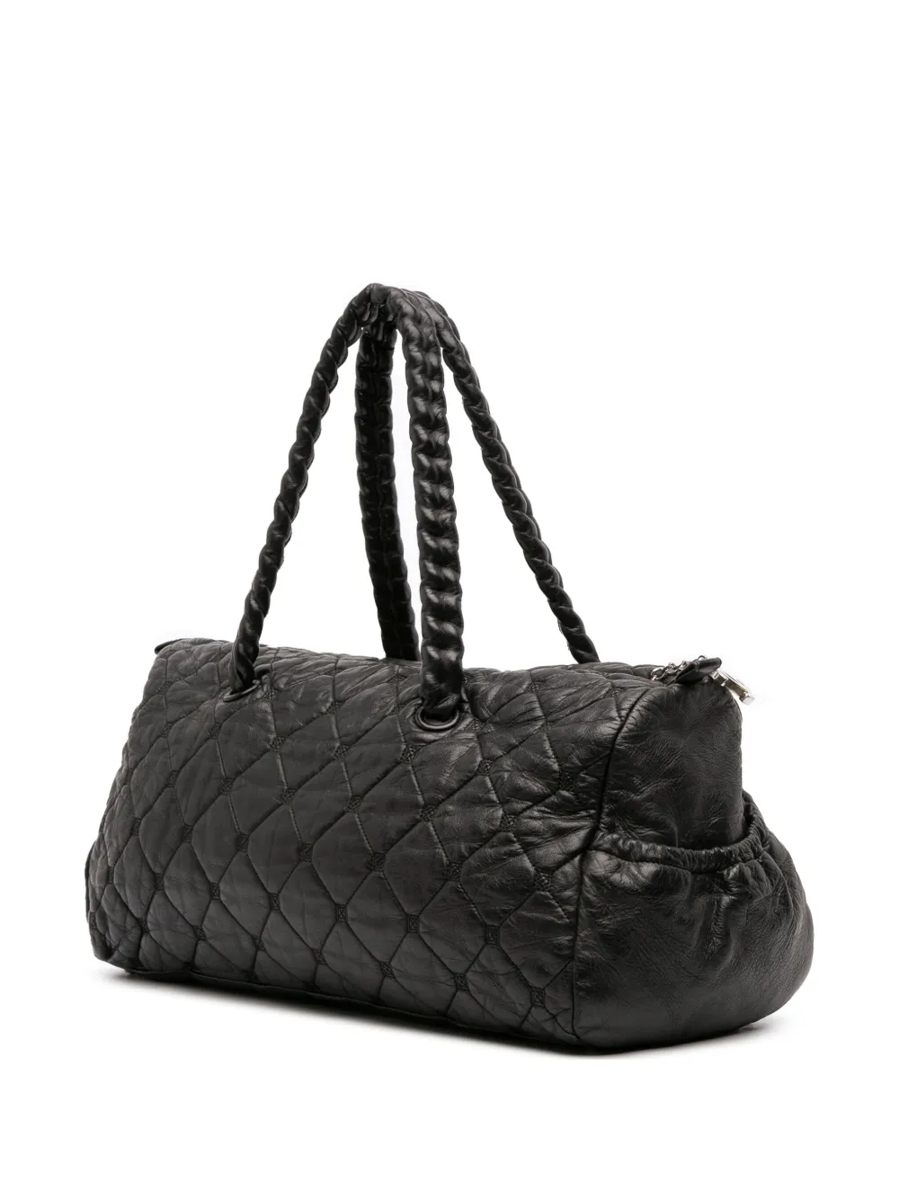 Pre-owned Chanel 2008-2009 Quilted Lambskin Hidden Chain Bowler Bag Handbag In Black