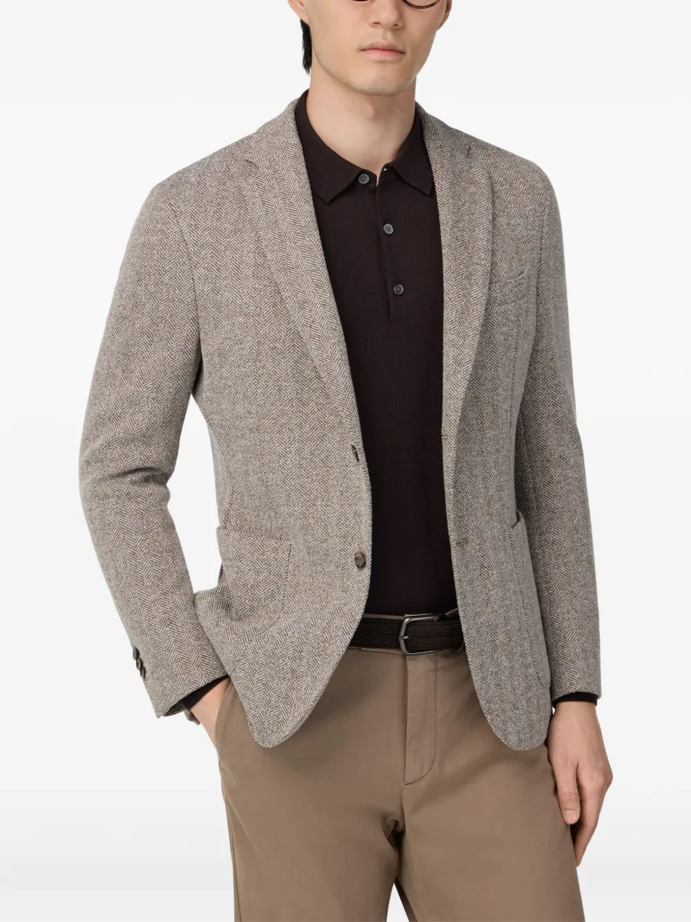 Boggi Milano Blazer met visgraatpatroonn Beige