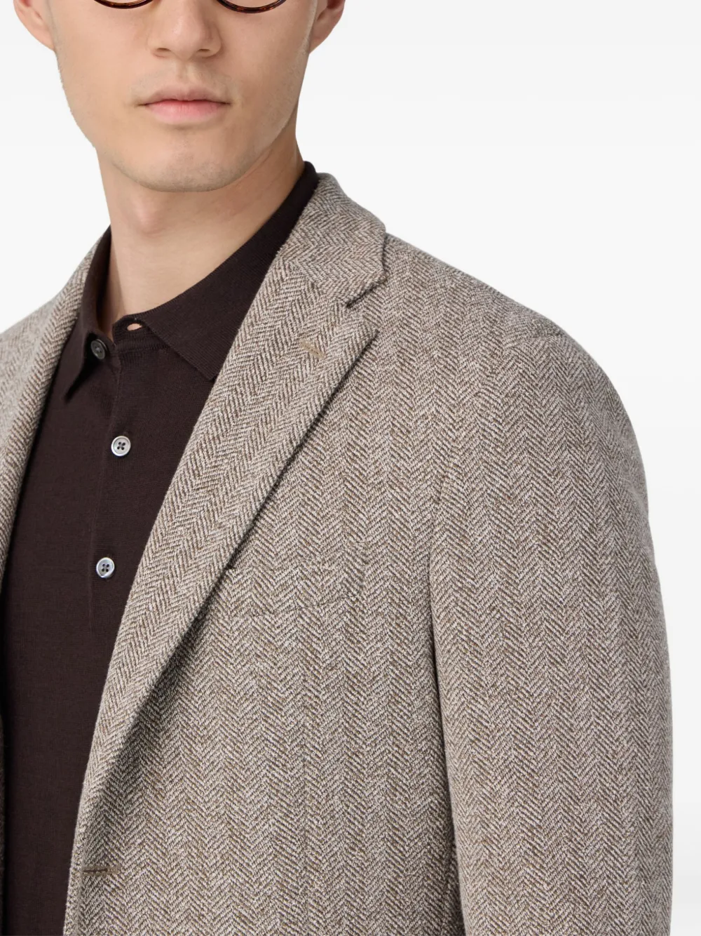 Boggi Milano Blazer met visgraatpatroonn Beige