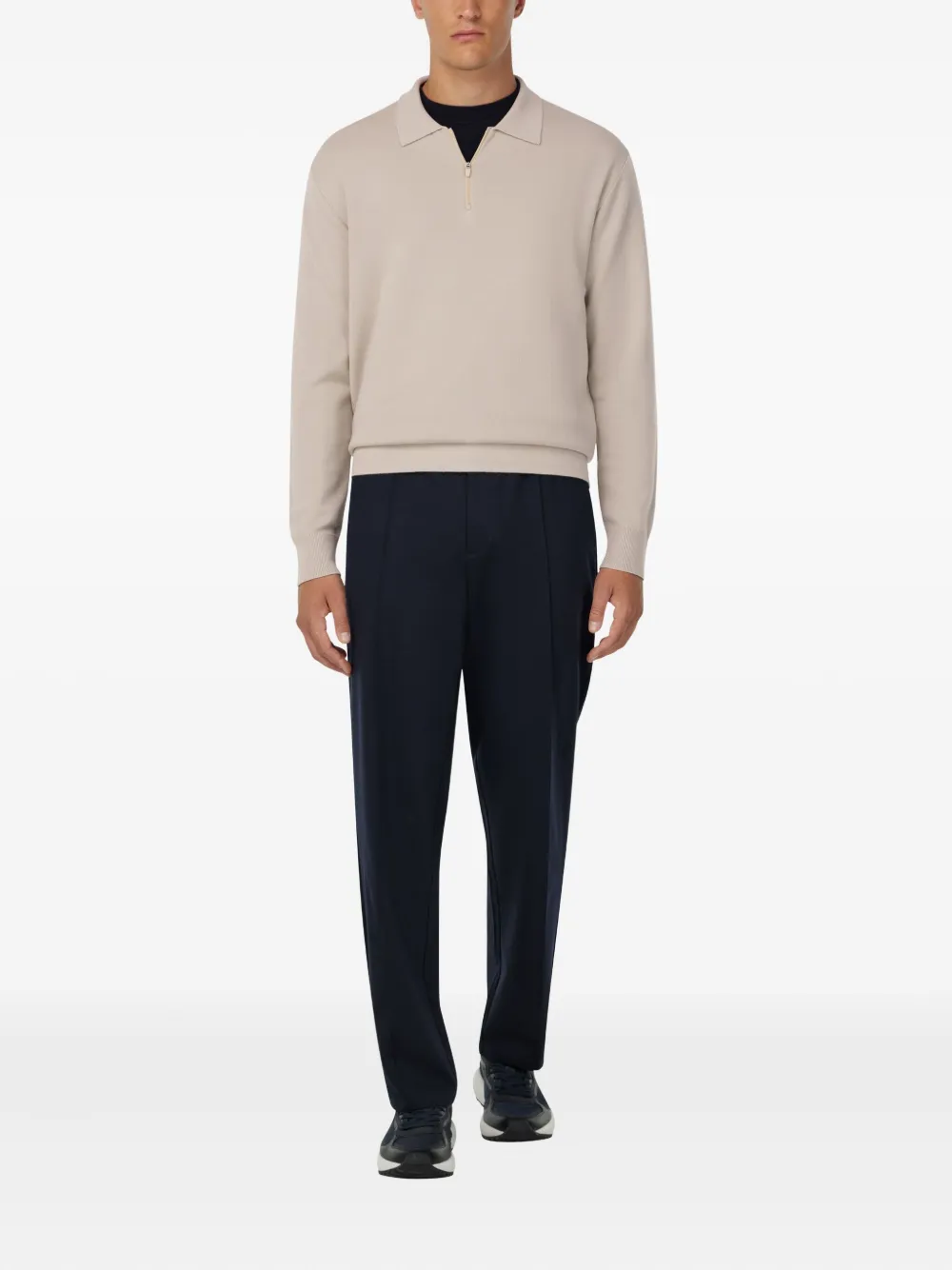 Boggi Milano Sweater van merinowol met halve rits - Beige